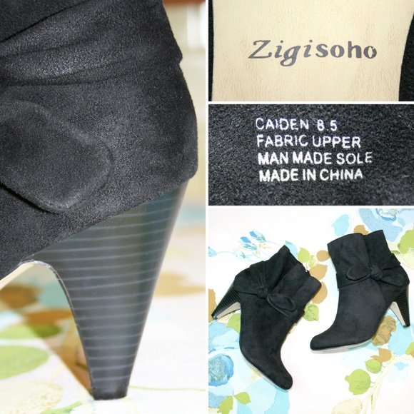 Bow Embellished Suede Heeled Ankle Boots NIB - Picture 8 of 8